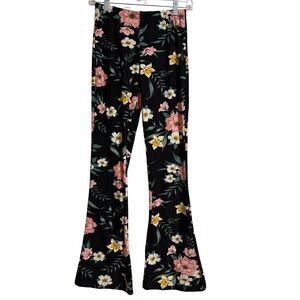 Full Circle Trends Womens Floral Flare Pants Black Pink Medium